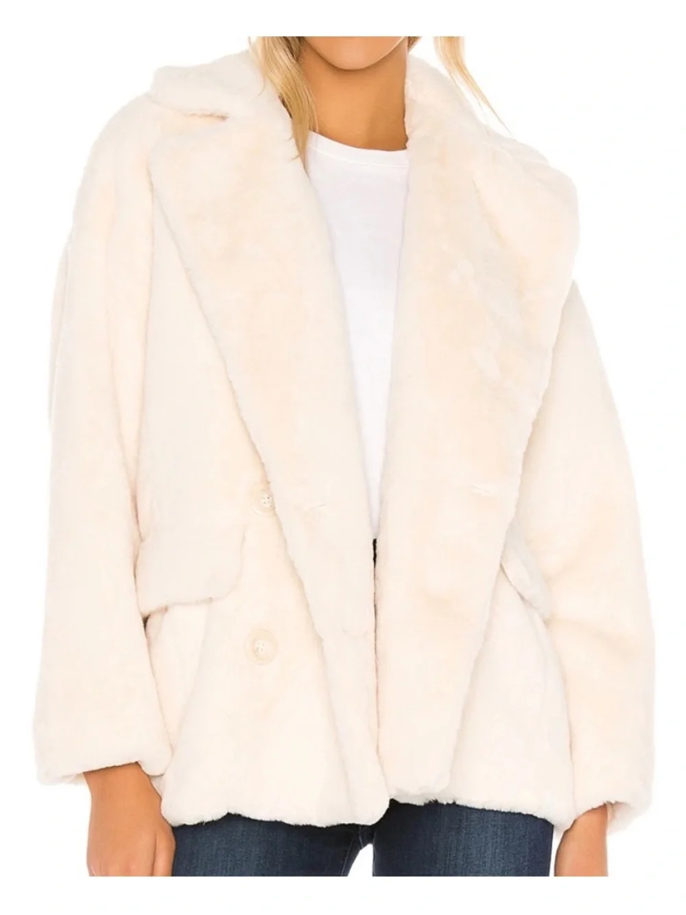 Free People Solid Kate Ivory Faux Fur Coat